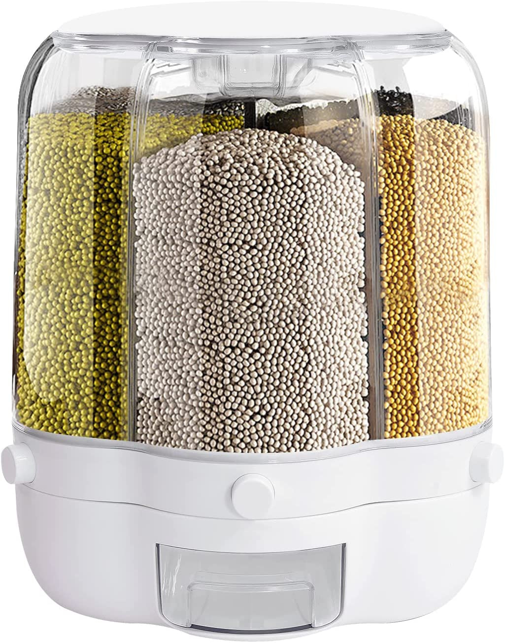 6-Grid Rotating Rice Dispenser, Clear, 12.5Kg Capacity, 360° Rotation, One-Press
