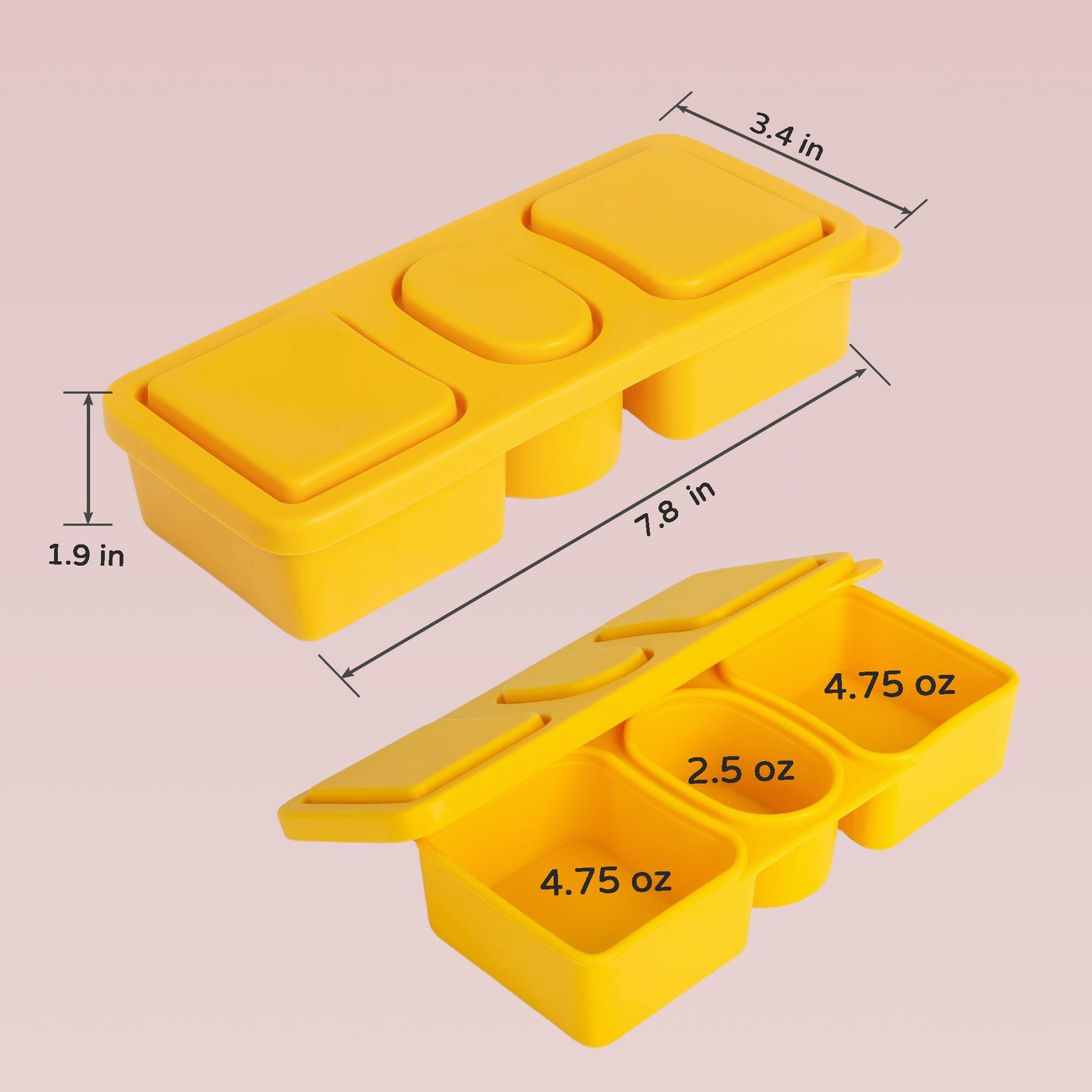 3 Pack New Reusable Silicone Snack Containers with Lids, 12 oz Three Compartm…