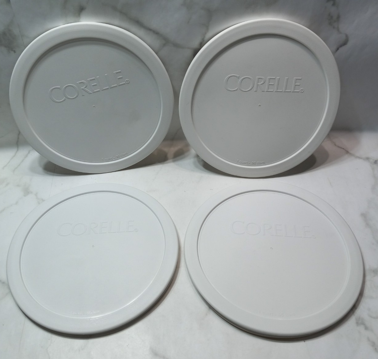 Lot of 4 Corelle 1 QT Plastic Storage Replacement Lid White 323-PC 8 3/4″ wide