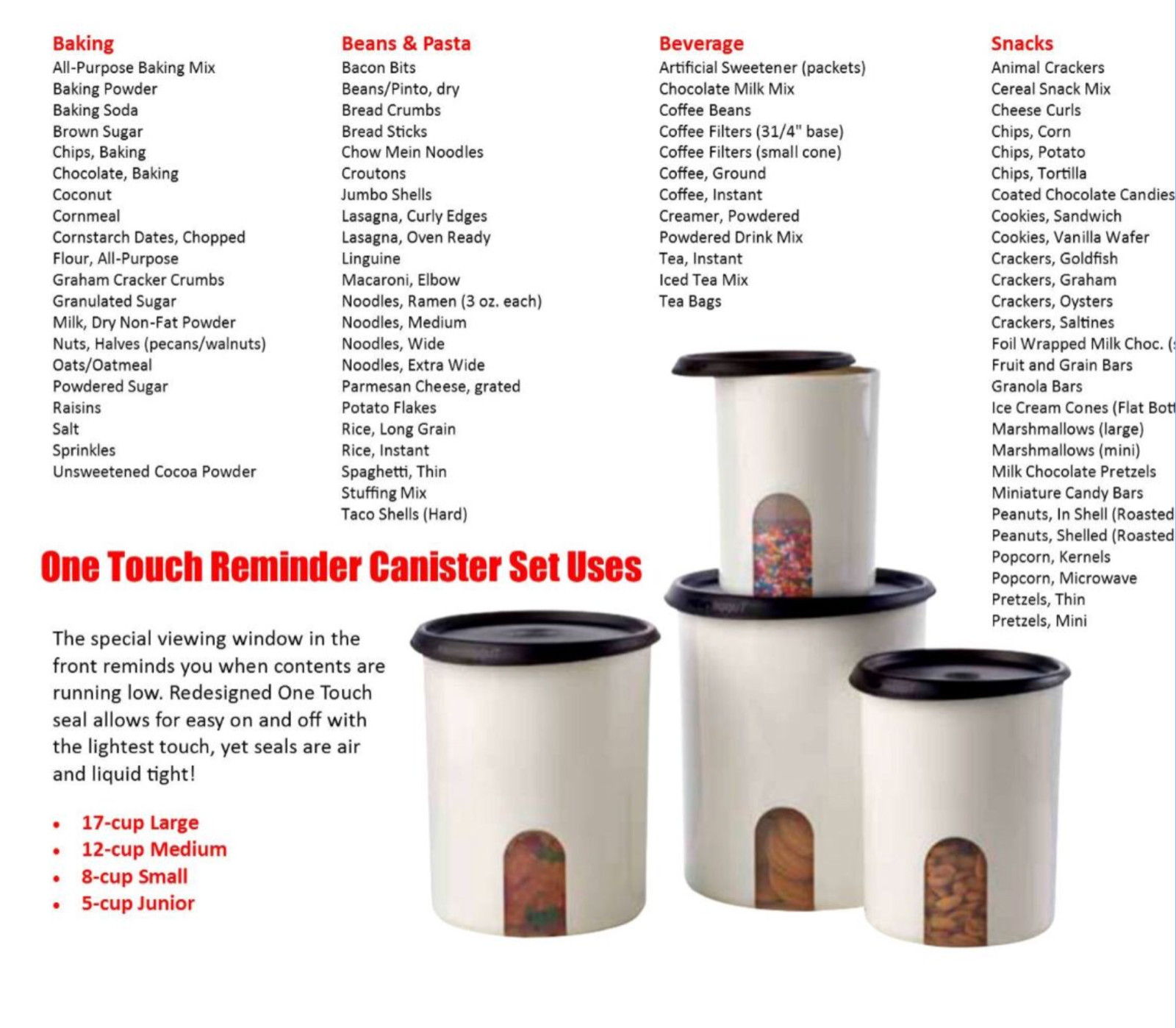 Tupperware Reminder Window Canisters & Toppers Set White w/ Black Seals Lids New