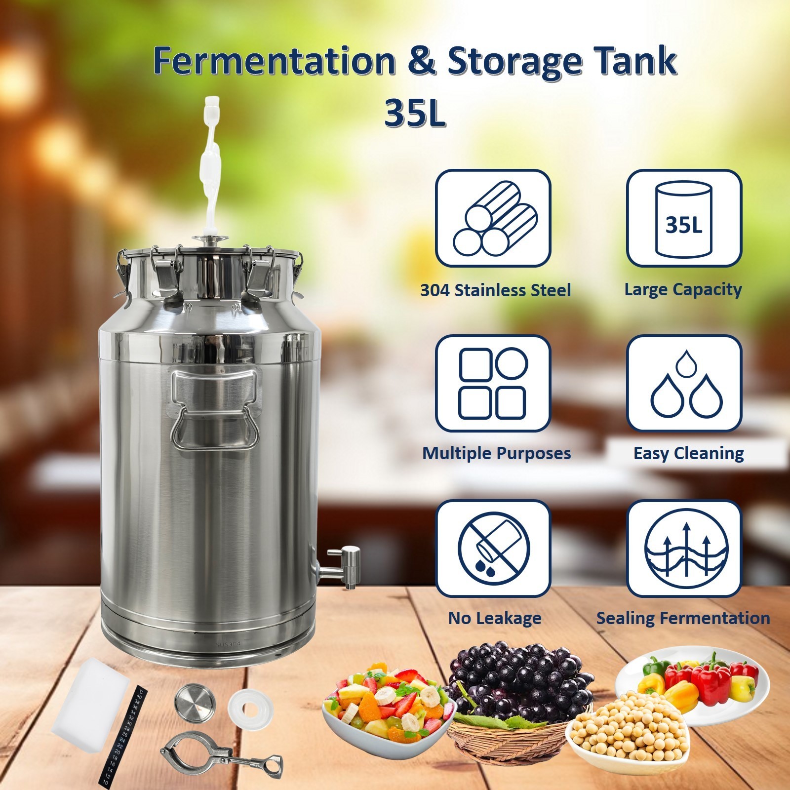 304 Stainless Steel Fermenter Tank 35L Capacity Sealing Storage Tank with Faucet