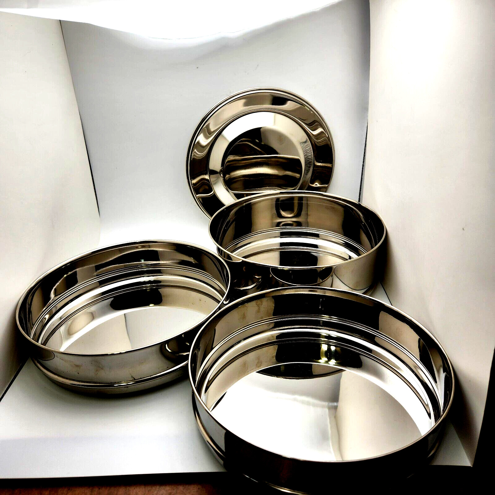 Stainless Steel Stacked Food Storage Containers Lids Set of 3 Cookies Lunch Box
