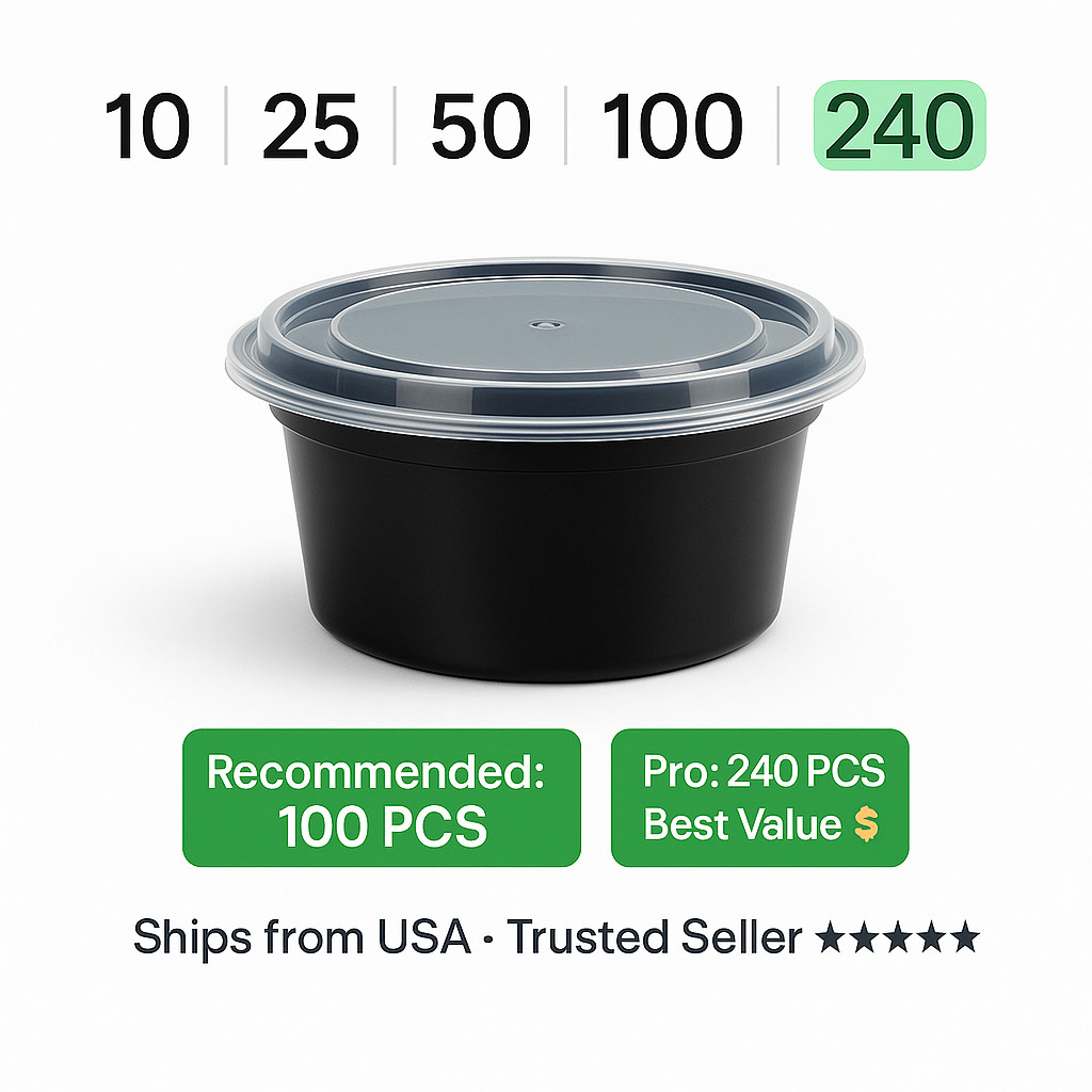 32 oz Round Food Containers Meal Prep BPA FREE Microwavable Reusable Bowl