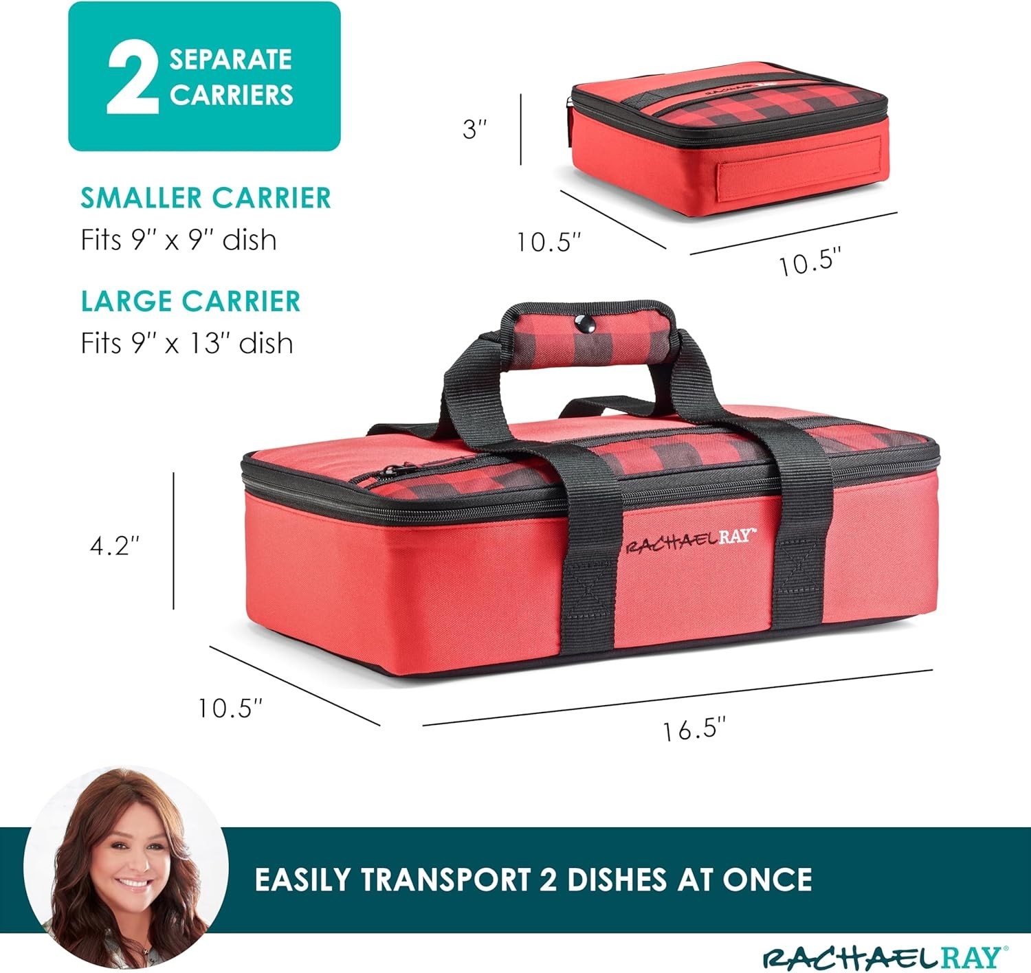 Insulated Casserole Carrier Fits 9×13 Baking Dish Thermal Tote Red