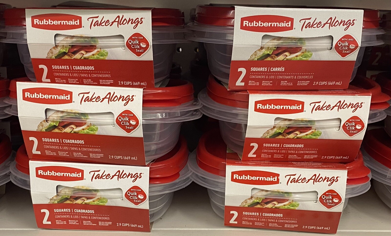 6 2-Packs (12 Total) Rubbermaid Take Along Square Food Containers, 2.9 Cup, Tint