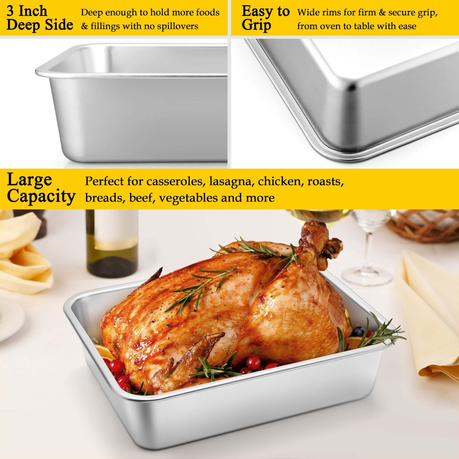 Homikit 2 Pack Lasagna Pan 3 9.8 inches x 12.6 x 3.1 inches, Silver