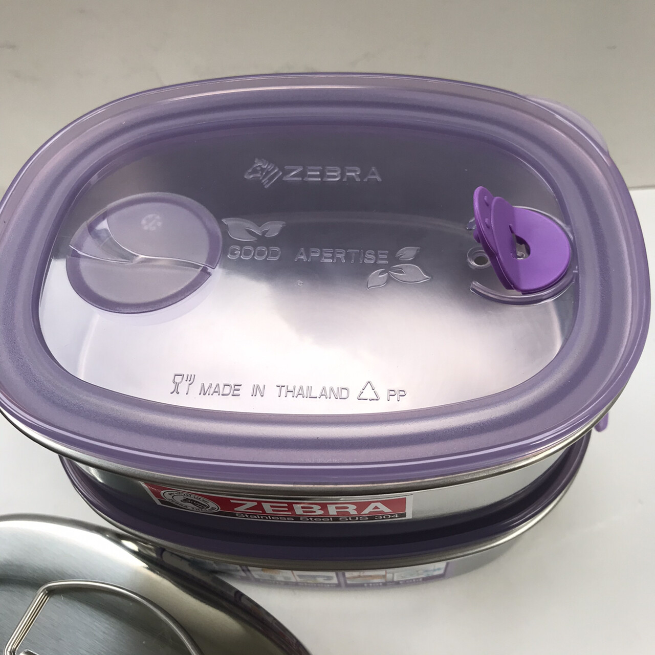 Thai Zebra Brand Oval Lunch Box Smart Lock Airtight Stainless 16 cm X 2 Stacks