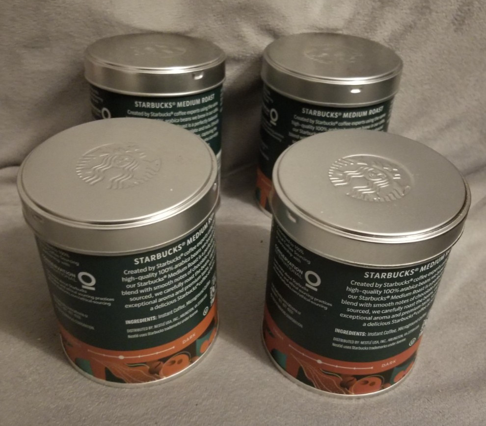STARBUCKS Coffee Metal Tin Storage Canisters Cans Hobby Craft Geo Cache 4 Empty