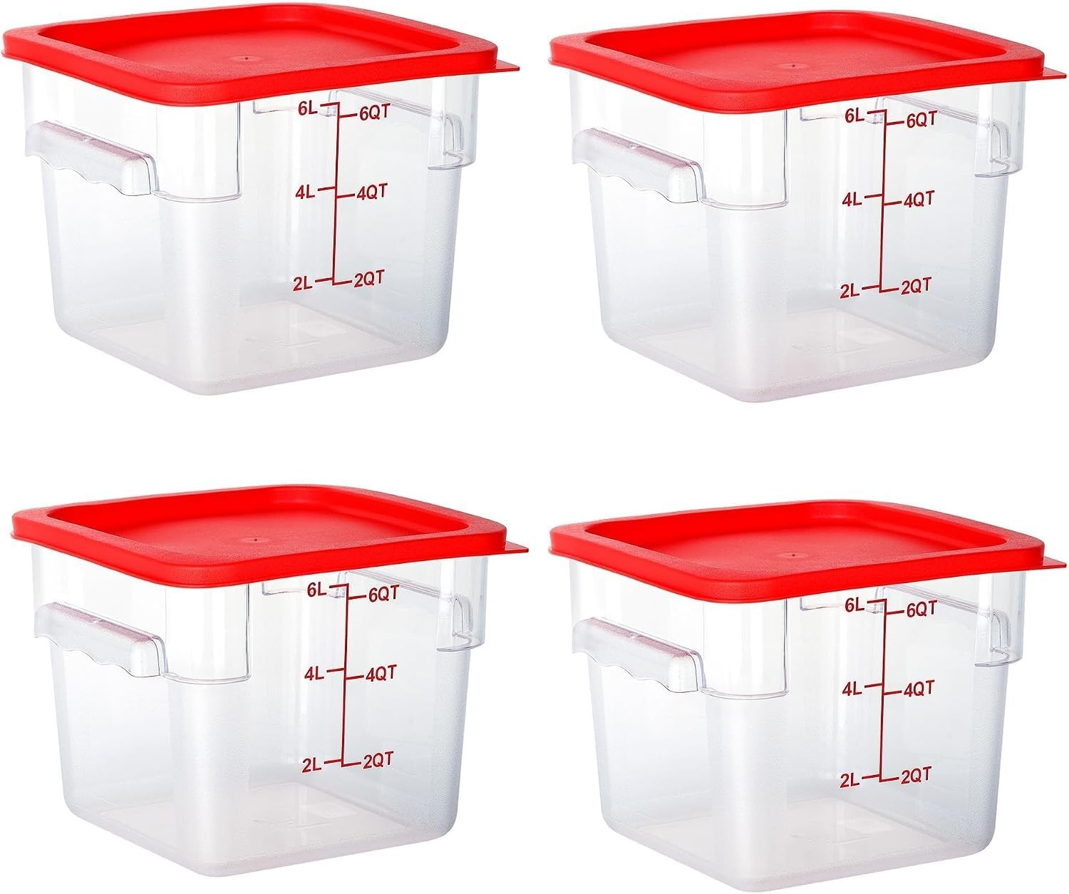 4 Pack 6 Qt Square Polycarbonate Food Storage Containers with BPA-free PC with s