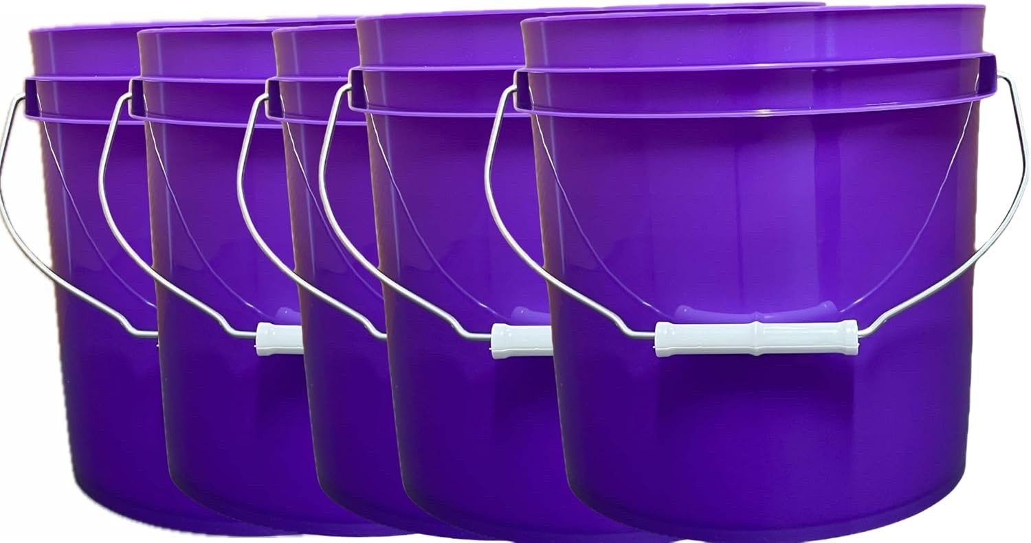plastic food grade buckets 2 Gallon Purple color Made in USA ( Pack of 5)