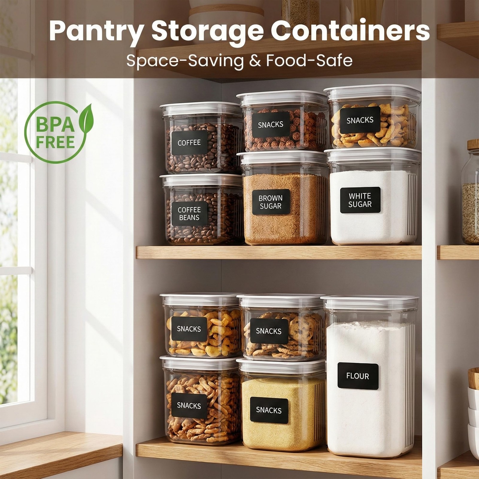 Airtight Food Storage Containers with Lids, 4 Pcs Set BPA Clear Kitchen Pantr…