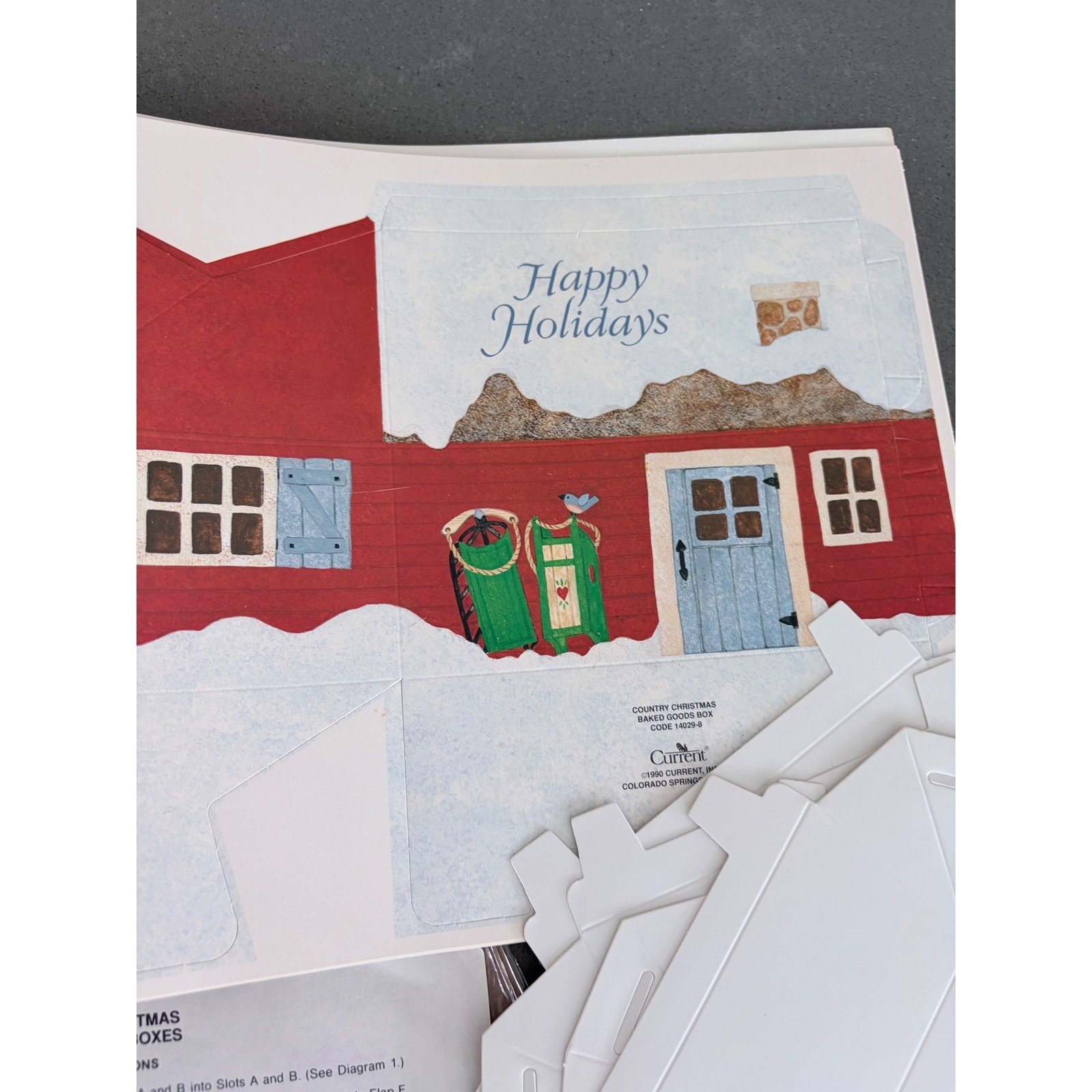 Current Inc Country Christmas Baked Goods Boxes 20ct Vintage 1990 Red/blue Barn