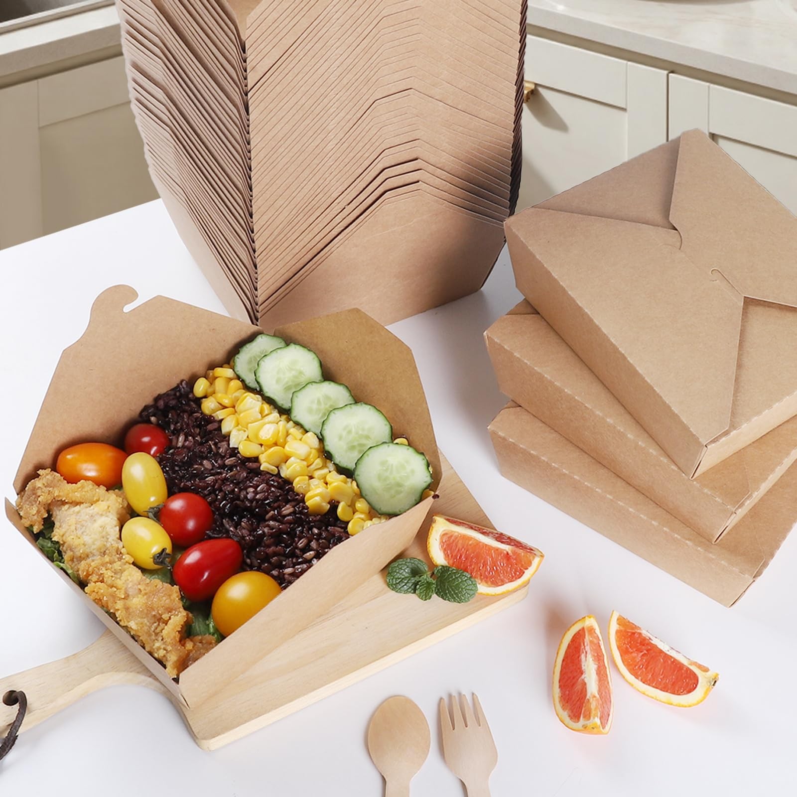 50 Pack Kraft Take Out Food Boxes, 36OZ To Go Boxes, Disposable Food Containe…