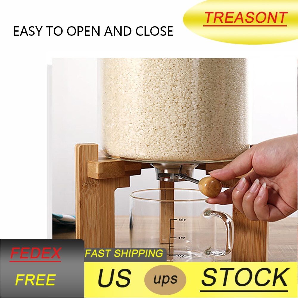 Rice Dispenser Cereal Storage Bottle Dry Food Glass Container +Valve 5Liter