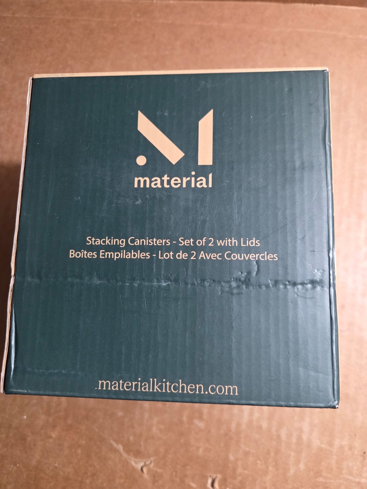 Canisters Stacking MATERIAL KITCHEN Set Of 2 Glass w/ Bamboo Lids 10oz Each NIB