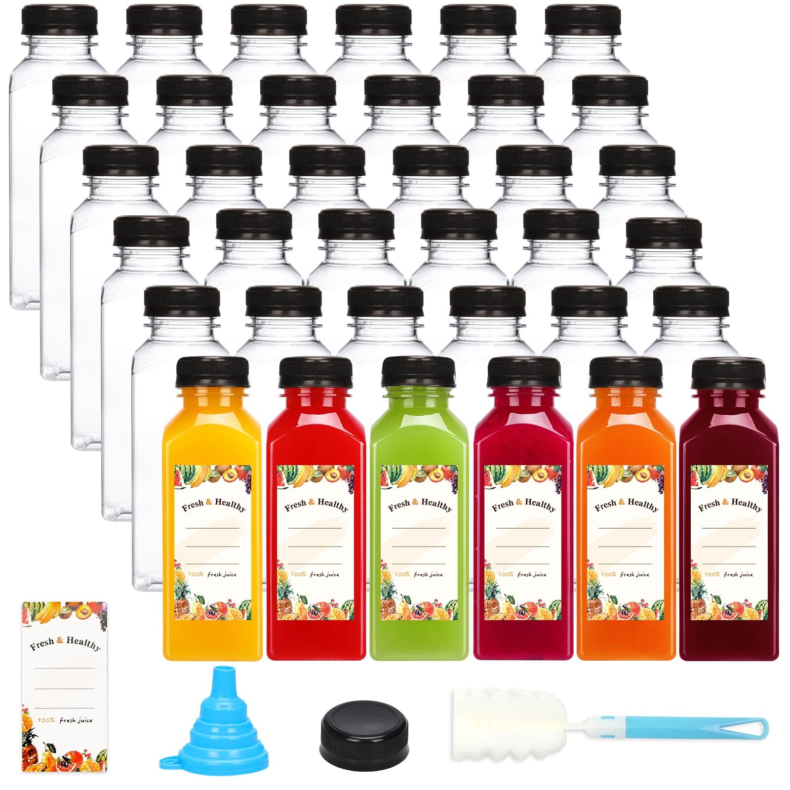 Moretoes 36pcs 12oz Juice Bottles, Plastic Bottles with Lids, Reusable Clear …
