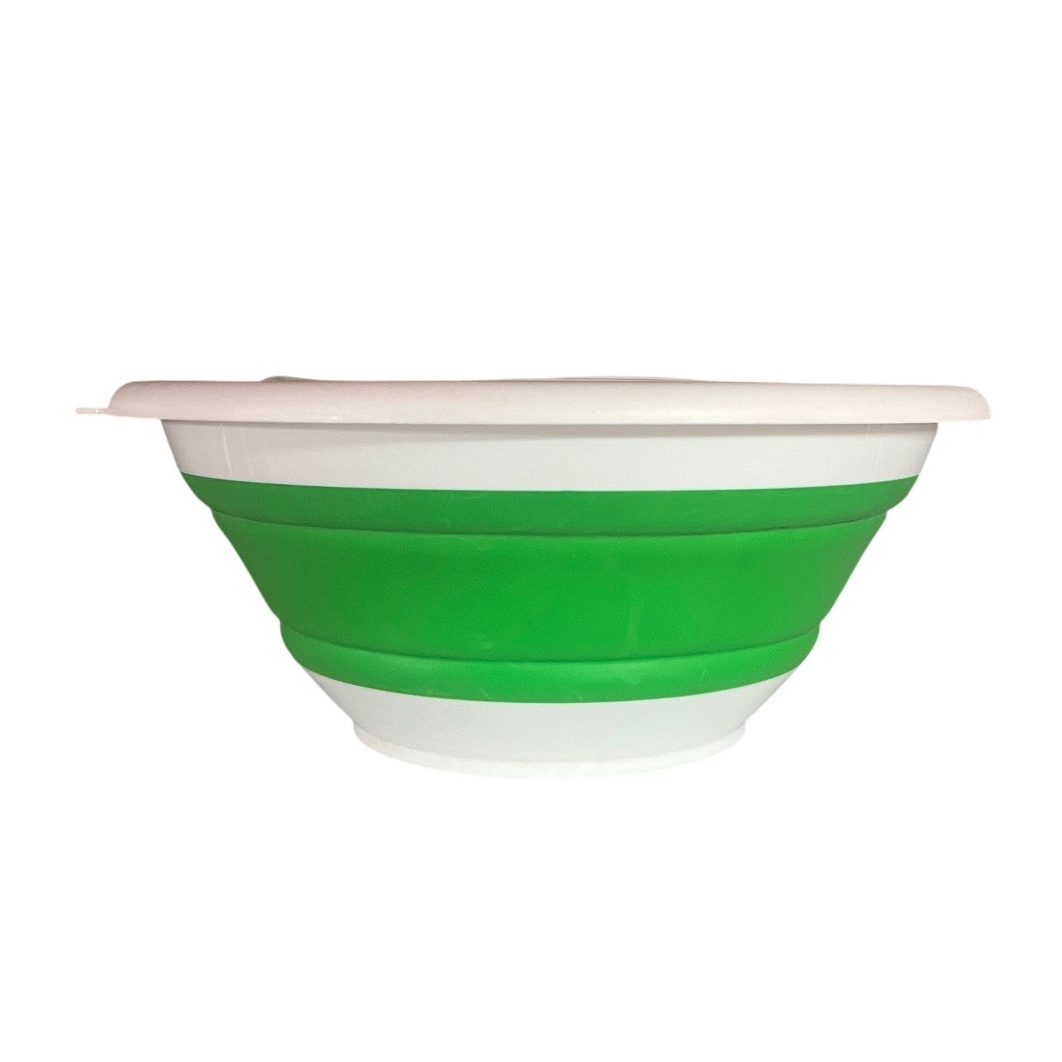 Pampered Chef 8 qt Collapsible Silicone Bowl with Lid Green White