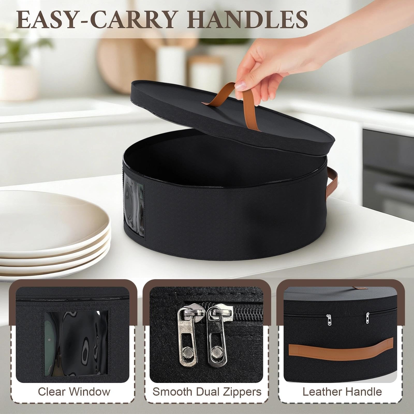 2 PCS Black China Storage Containers Hard Shell Dinnerware 24 Dividers 14.5