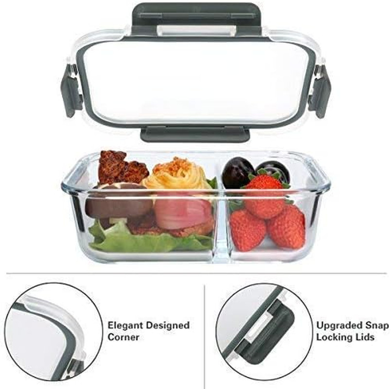 M MCIRCO [5-Pack,36 Oz] Glass Meal Prep Containers 2 Compartments Portion Contro