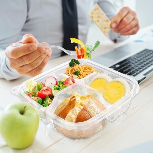 50 Pcs Bento Snack Food 4 compartments Food Containers 50 Pack Clear