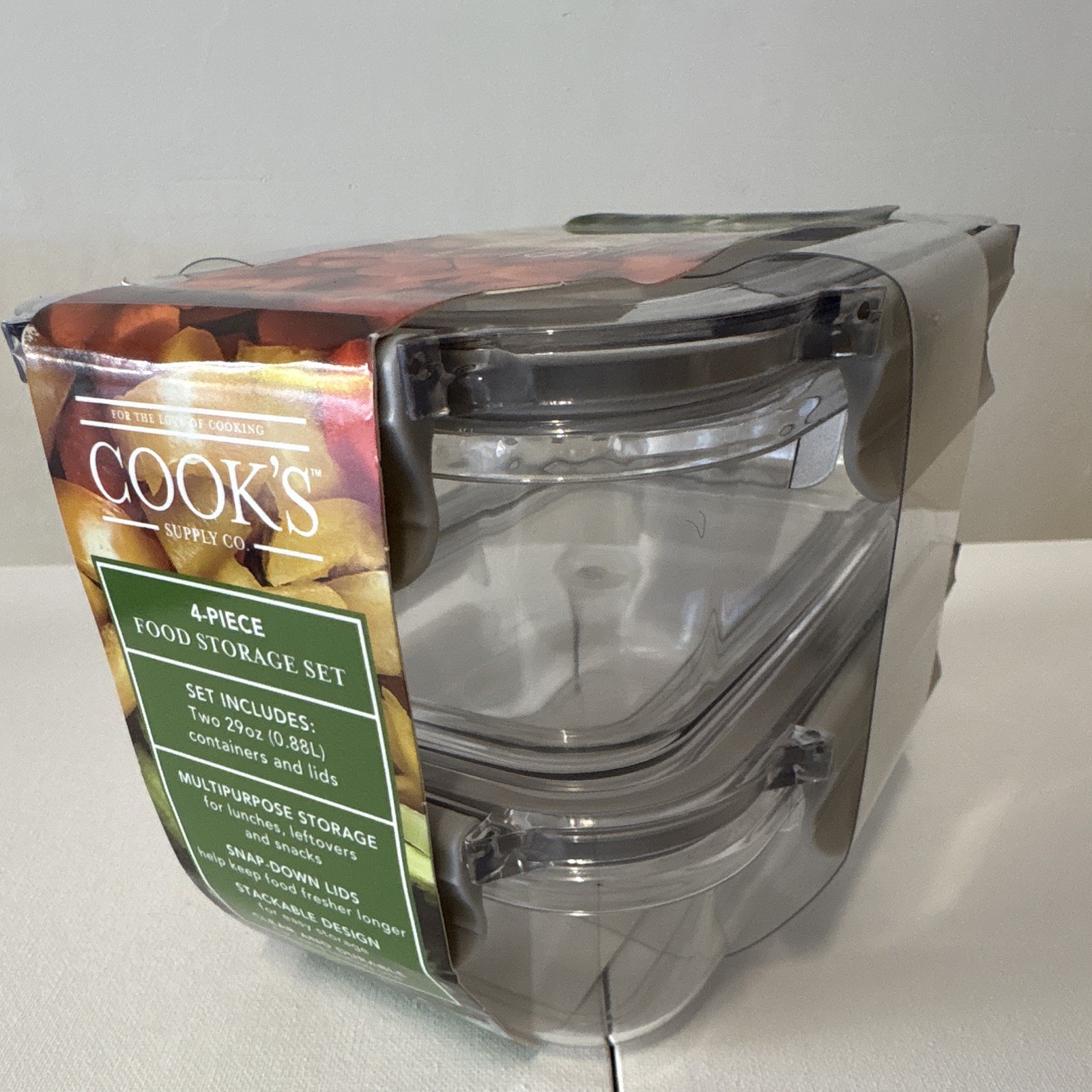 Cook’s Supply Co. 4pc 29 oz Rectangular Plastic Containers Snap Lids Stackable