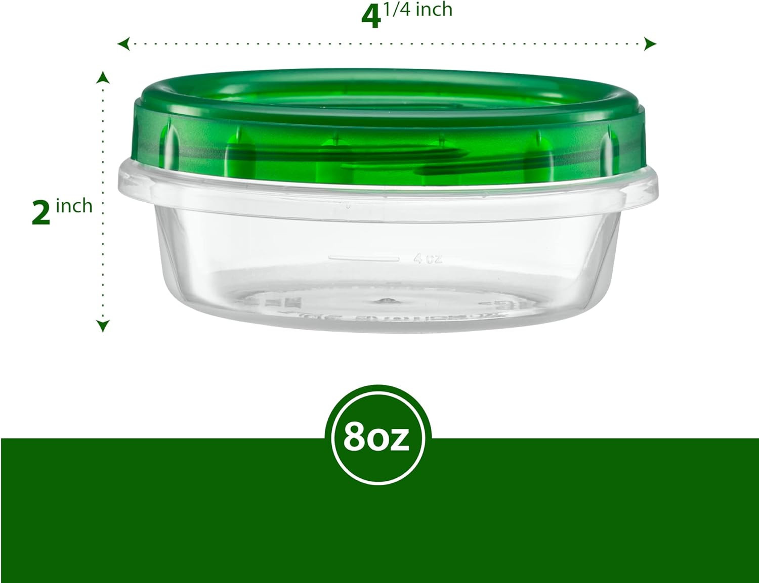 (8 Ounce 10 Pack) Twist Cap Containers Clear Bottom with Green Top Screw on Lids