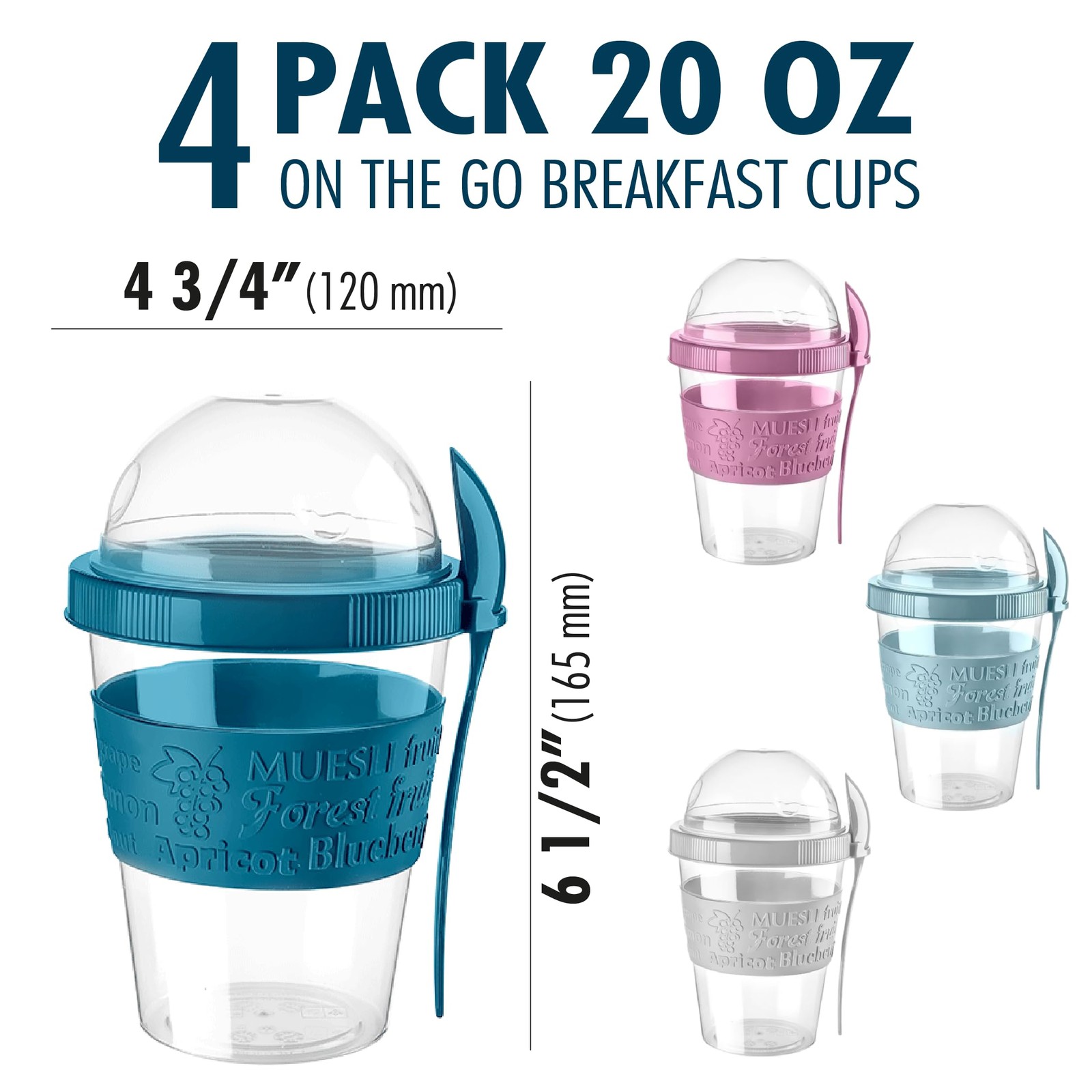 Overnight Oats Containers with Lid & Spoons, 4 Pack – 20 oz, Reusable Yogurt …