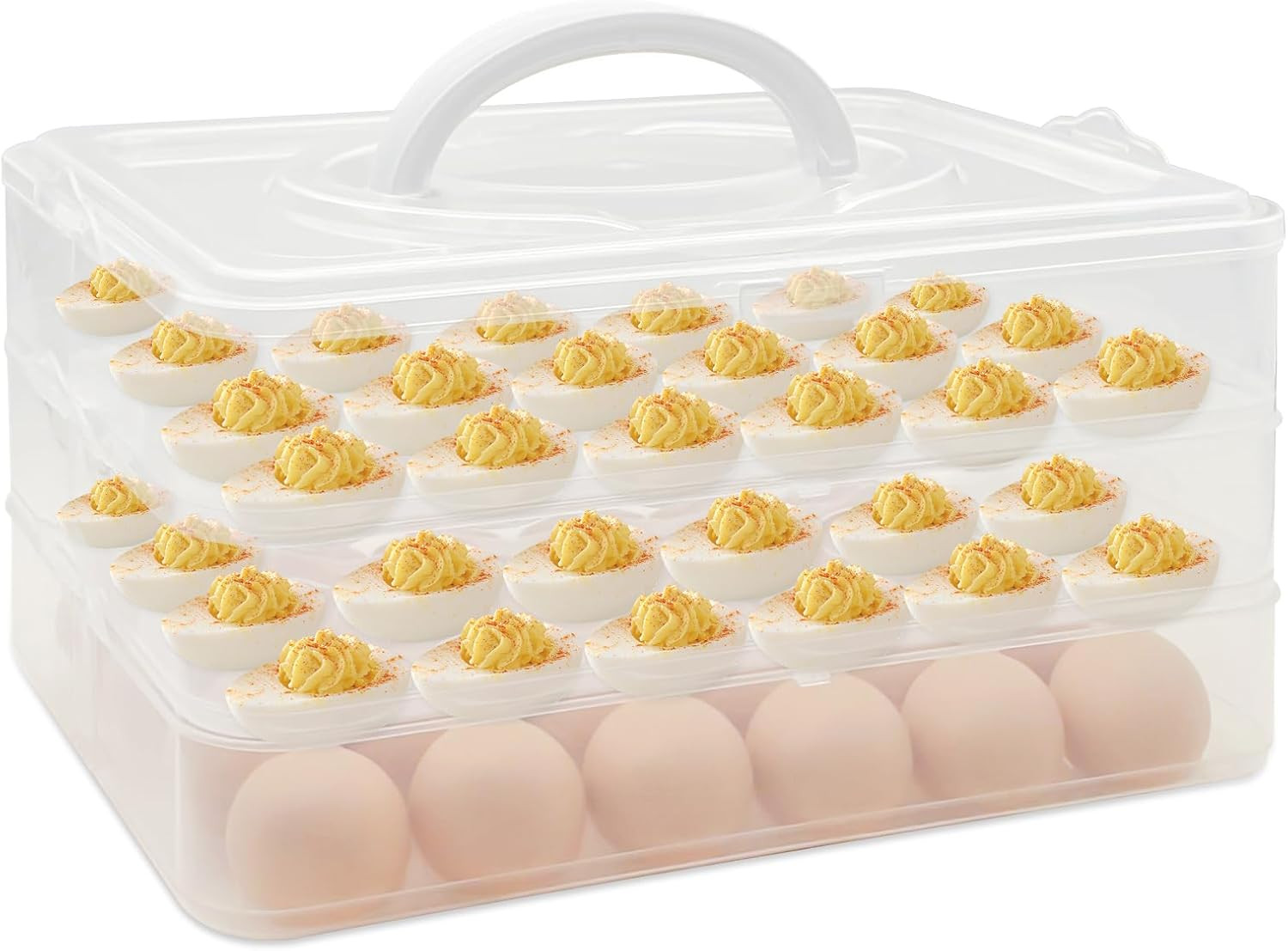 3 Pack Deviled Egg Tray w/ Lid 72 Count Stackable Carrier