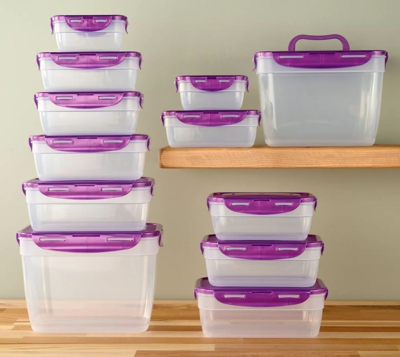 LocknLock Food Storage Set 12-Pc Nestable Rectangle,2 Handle Lids K313878 Purple