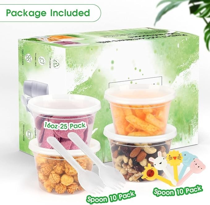 Contenedores De Almacenamiento De Comida De Plastico 16 OZ Juego De 50 Con Tapa
