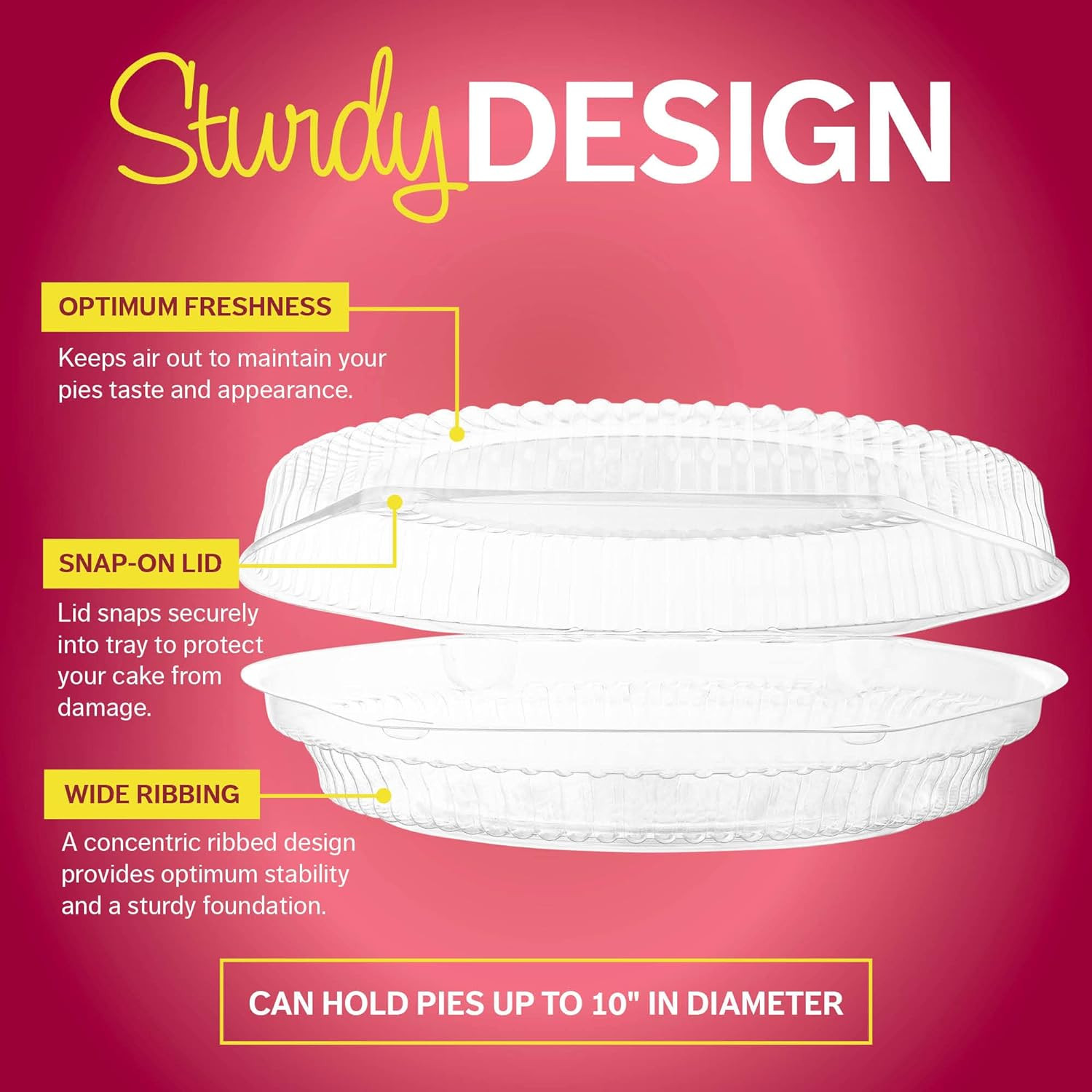 10″ Plastic Disposable Pie Containers with Hinged Locking Lids | 5 round Pie Kee