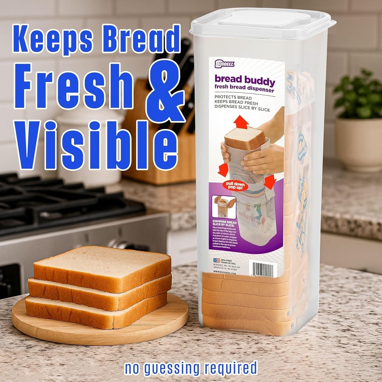 Buddeez Bread Buddy Airtight Bread Storage Container- Slice by Slice Dispensi…