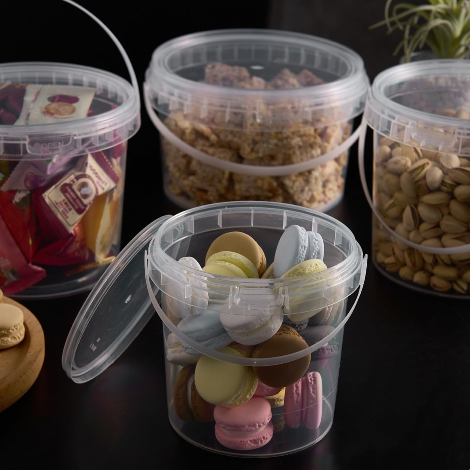 24 Pack Ice Cream Bucket with Lids and Handles, 25OZ/ 33OZ Clear Plastic Rum …