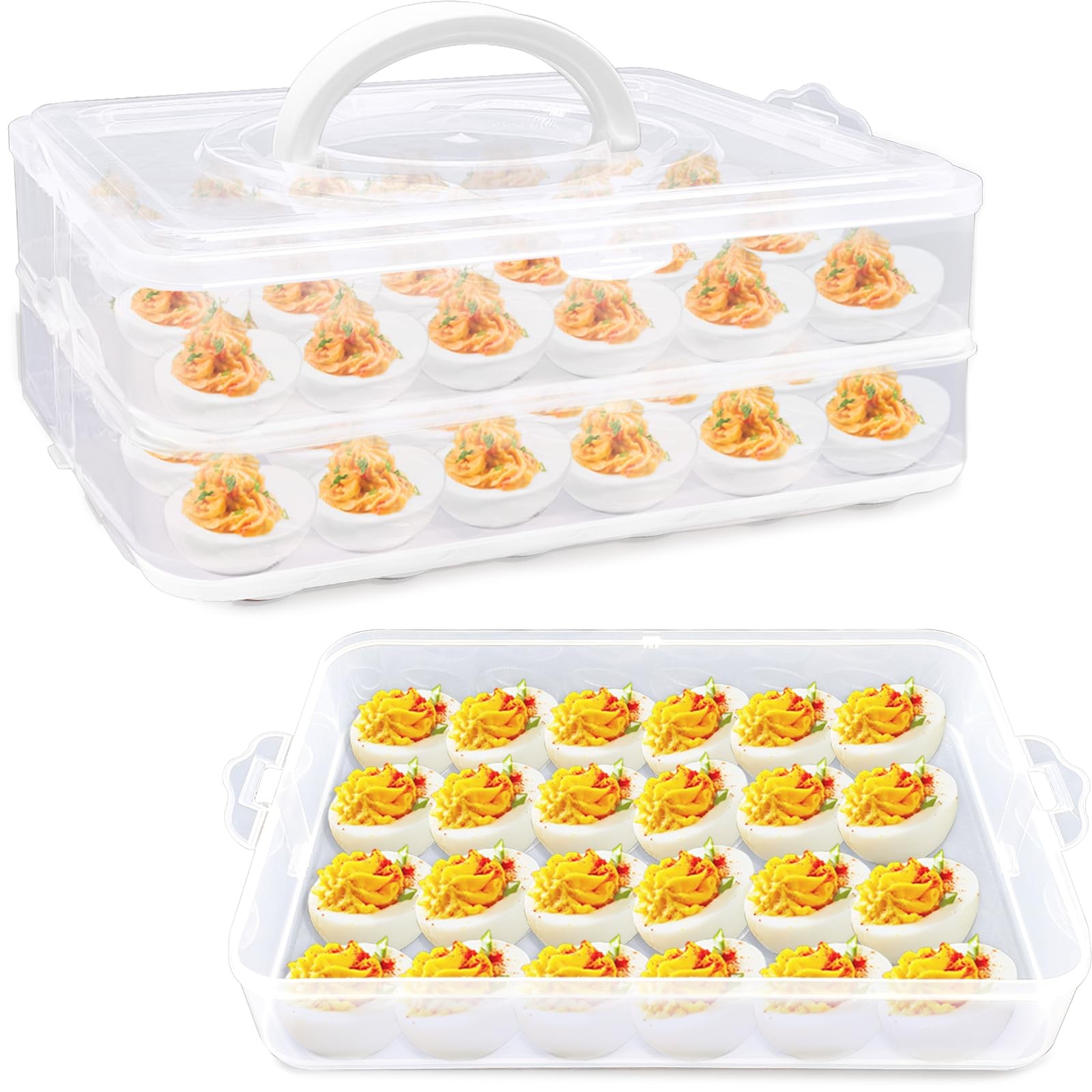 Cmaqpw 2 Layers Deviled Egg Containers with Lid,48 Slots Deviled Eggs Holder …