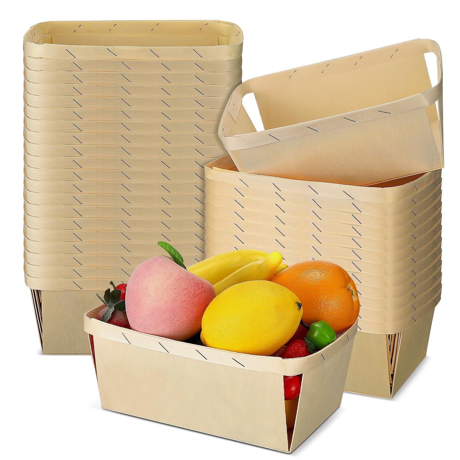 30 Pcs Wood Berry Basket Bulk 2 Quarts Berry Picking Wooden Baskets Wood Frui…
