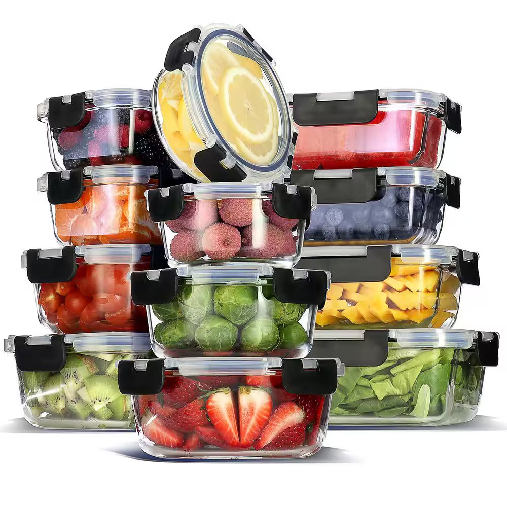 12-Pack Glass Food Storage Containers with Lids