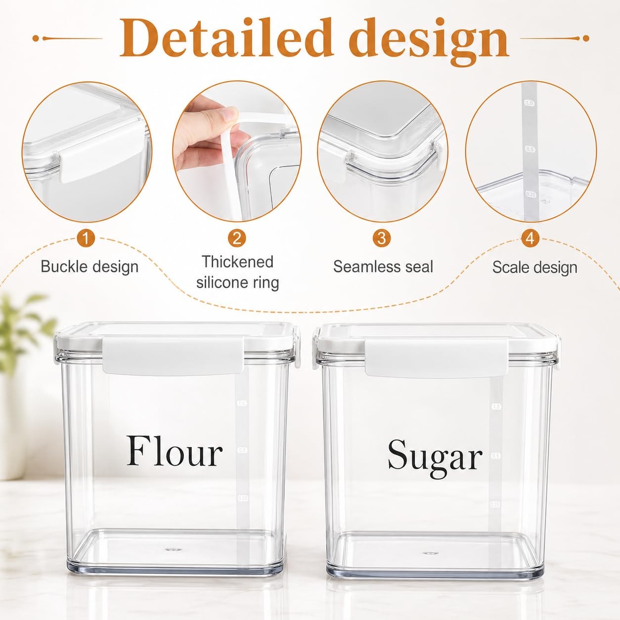 Set of 2 Large Food Storage Jars 4L – Airtight Containers with Lids, White wi…