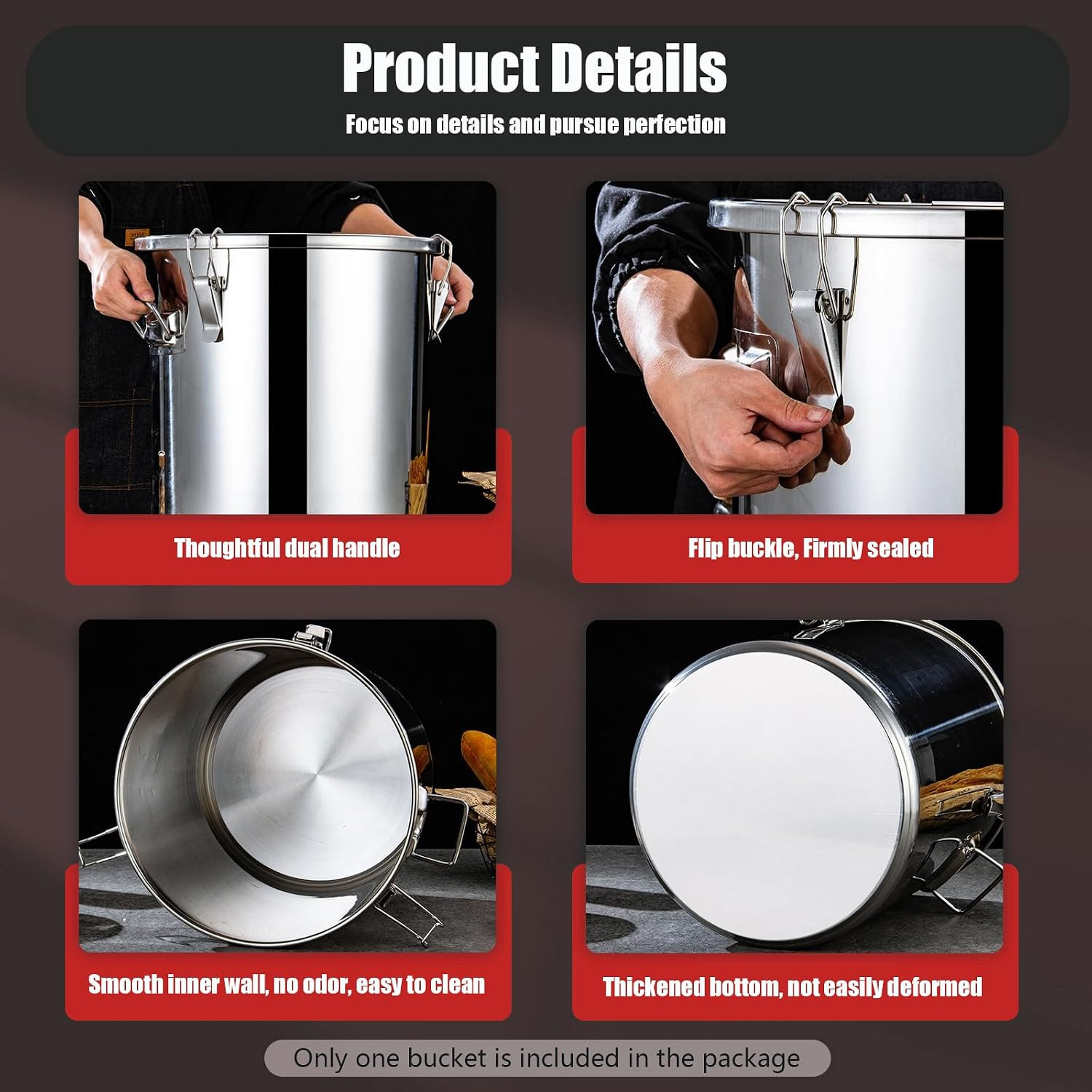 5.5Gal 304 Stainless Steel Airtight Canister,Metal Bucket Large Stainless Steel