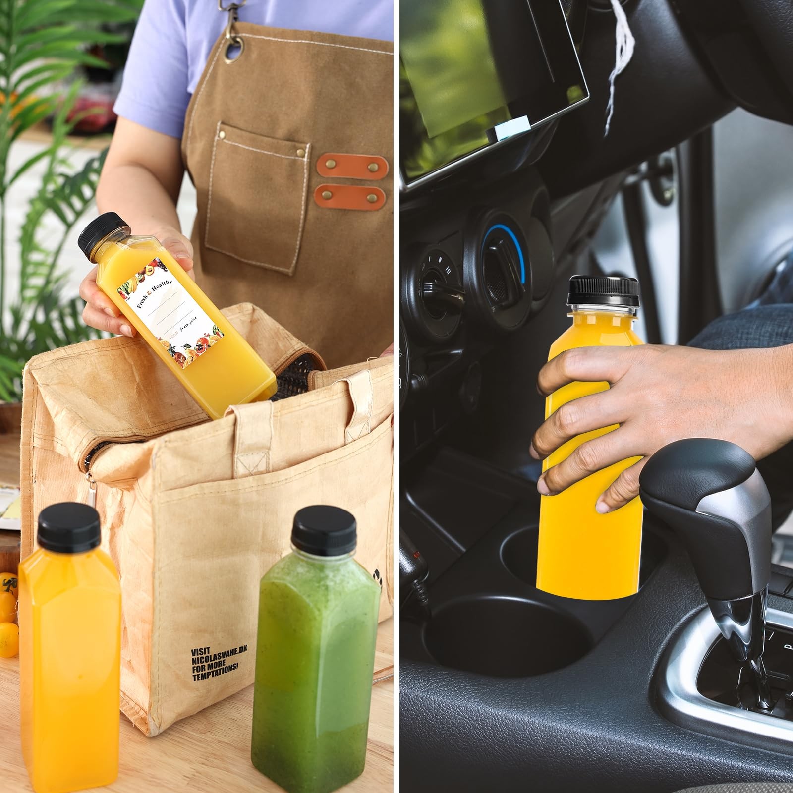 42pcs 16oz Plastic Juice Bottles with Caps, Reusable Juicing Bottles with Lid…