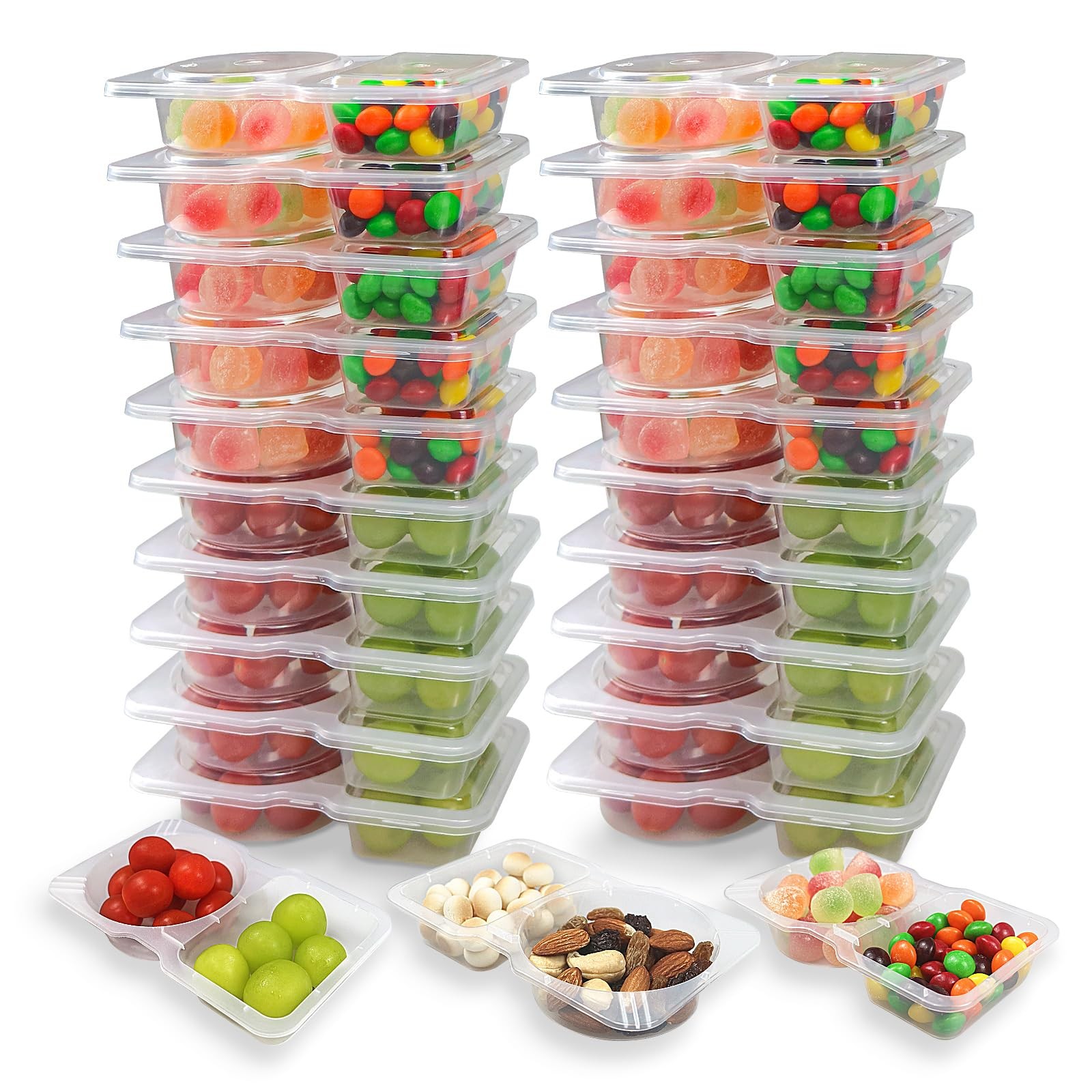 20 Pcs Reusable Snack Containers with Lids, Double Compartment for Sauces, Sm…