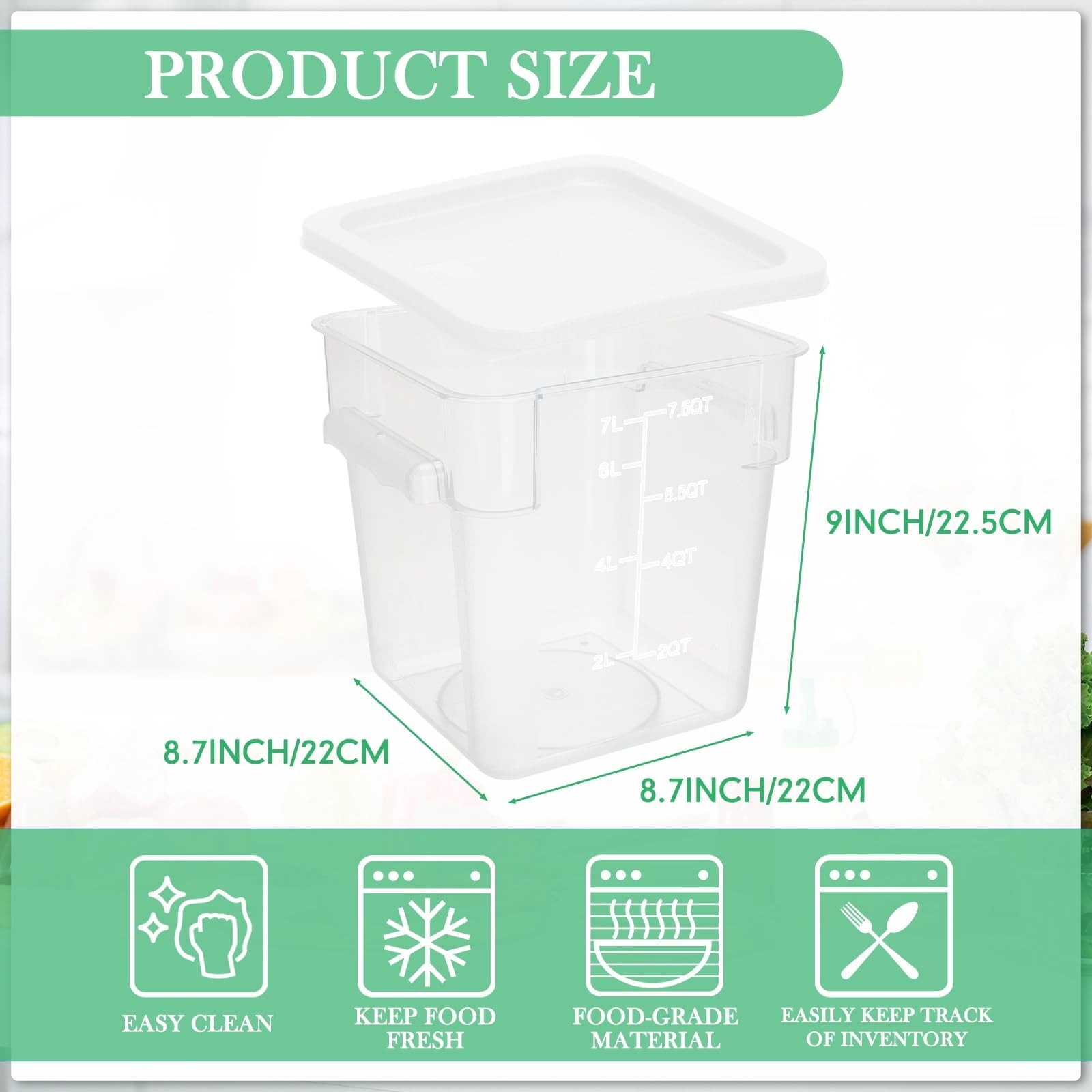 8 Pack 8 Qt Clear Food Storage Container with Handles and Lid Commercial Squa…