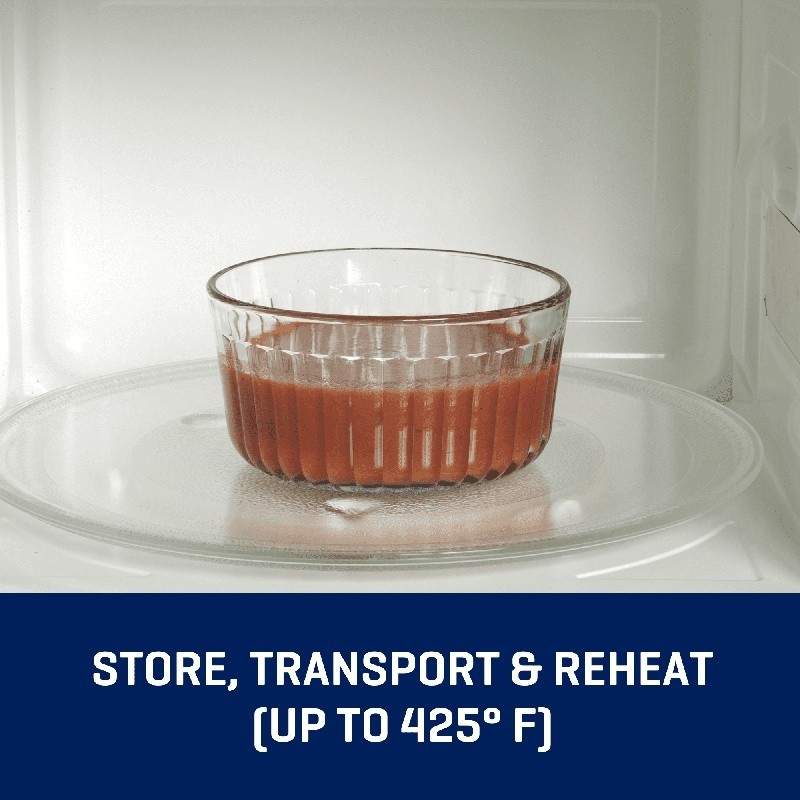 Glass Food Storage Container 4 Cup Round W/ Lid Microwave Safe New
