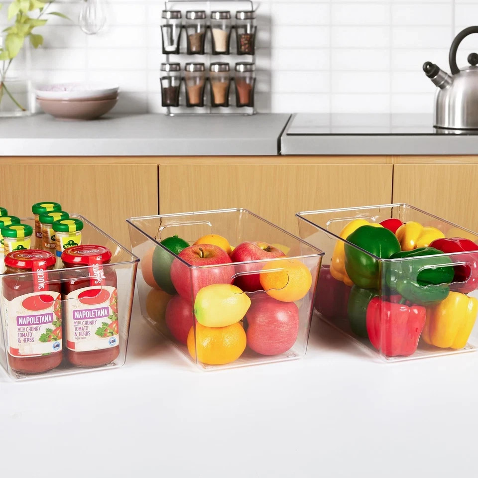 6 Pack Clear Pantry Organizer Bins, Plastic Containers with Handle for Kitchen,F