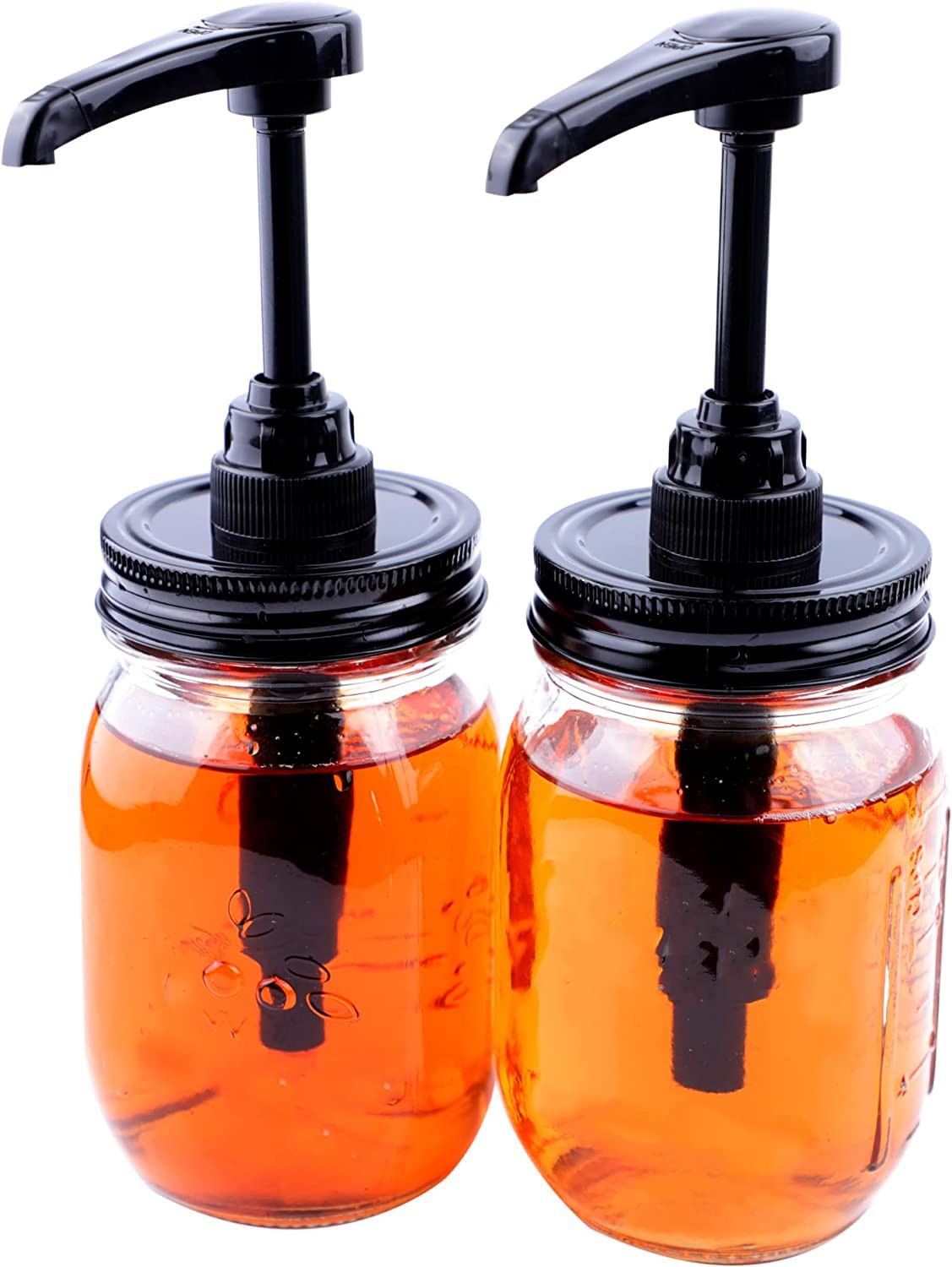 2 Pack Mason Jar Syrup Sauce Pump Lids Regular Mouth Leak Proof Dispenser