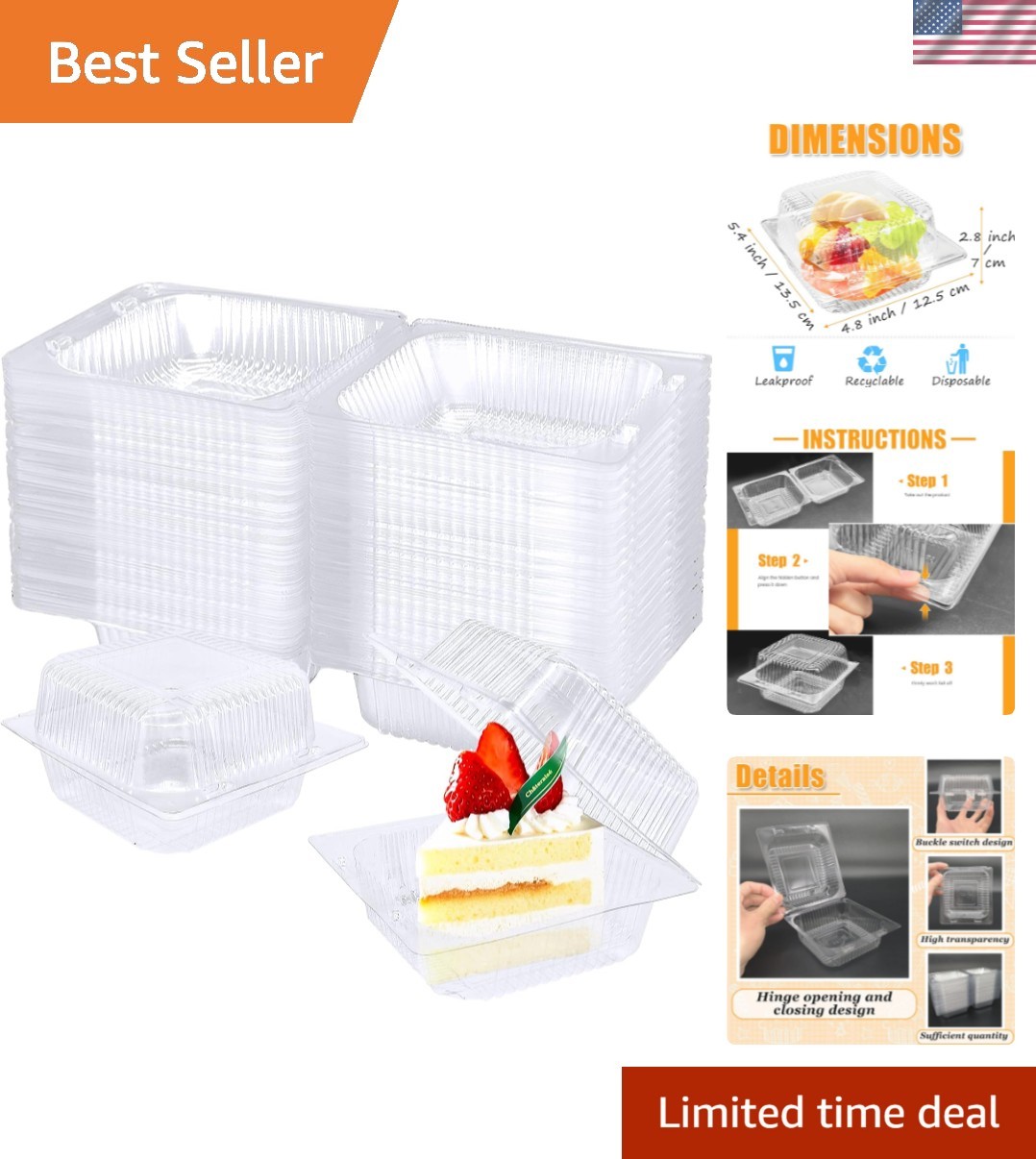 Versatile 100 Count Food Containers – Clear Hinged Trays for Desserts & Takeout