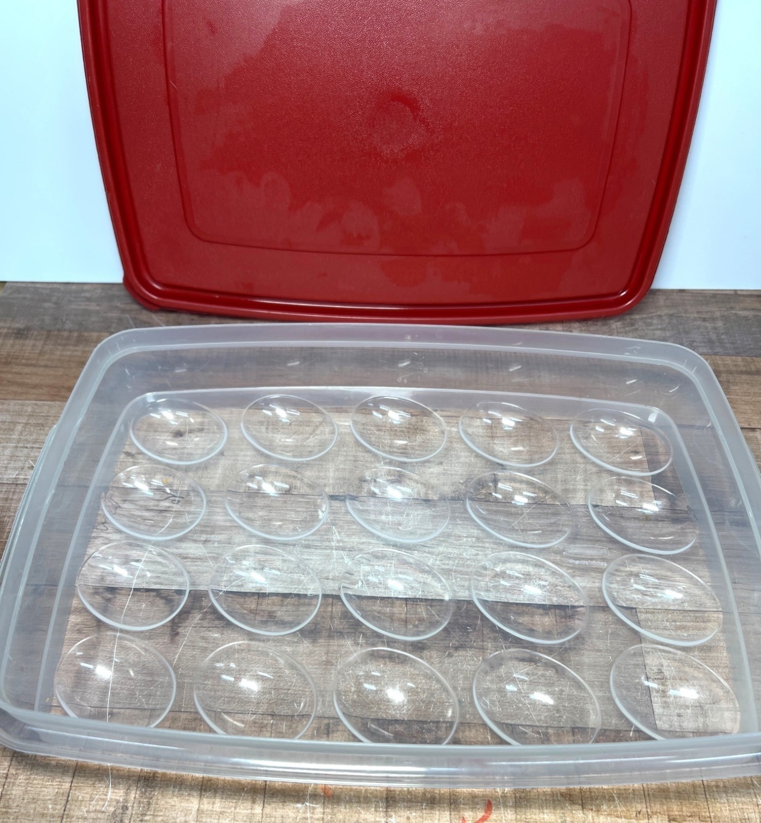 Rubbermaid Red Plastic Deviled Egg Storage Container With Lid – Holds 24 Eggs