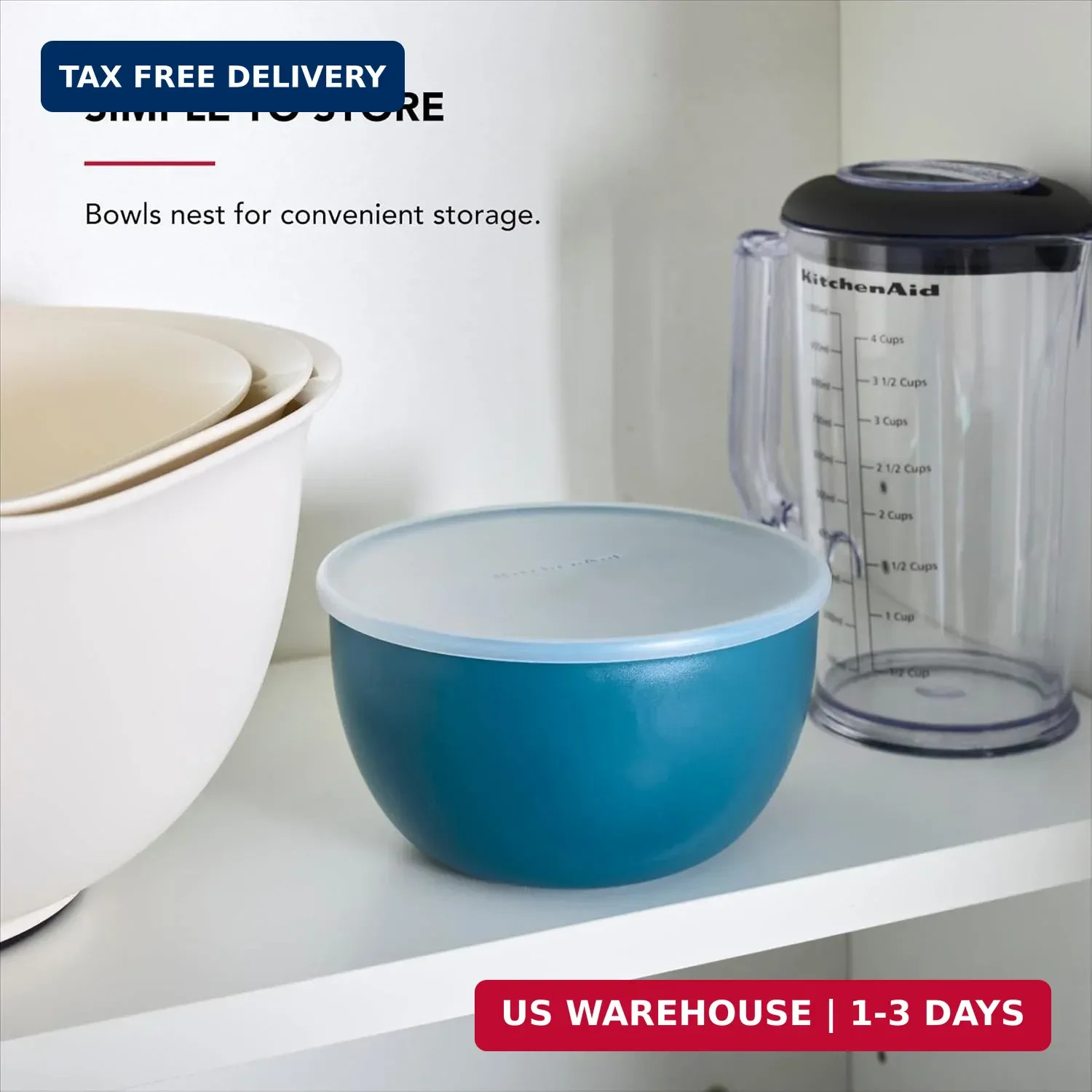 Prep Mixing Bowls with Lids Set of 4 Nesting Airtight Dishwasher Safe Teal Stack