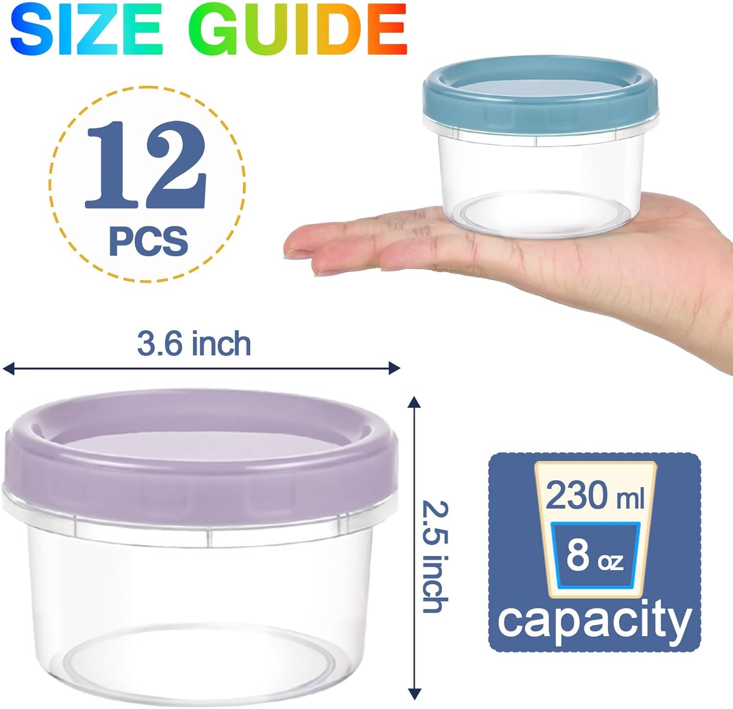 12pcs 8 oz Plastic Containers W/ Screw Lids Reusable Clear Food Storage