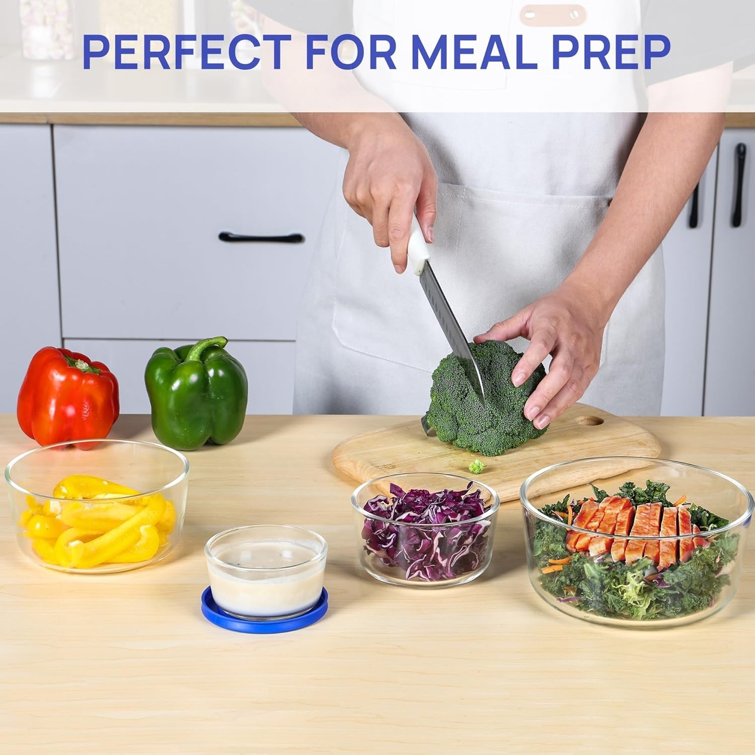 Vtopmart 4 Pack Glass Bowls with Lids (1, 2, 4, 7 Cup), Food Storage Containers