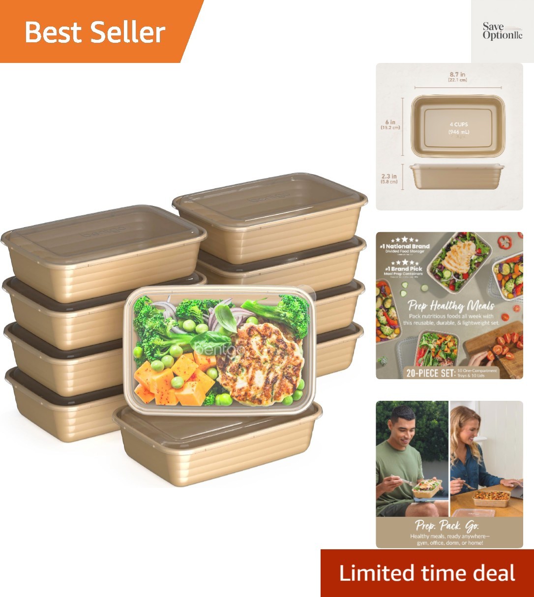 Prep – 20-Piece 1-Compartment Reusable Meal Prep Containers with Lids, PFAS &…